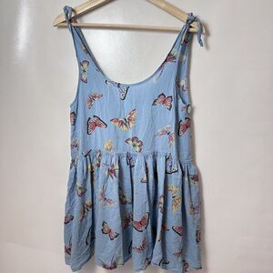 UO Kimchi Blue Top Womens XS Blue Babydoll Tank Shirley Butterflies Dress